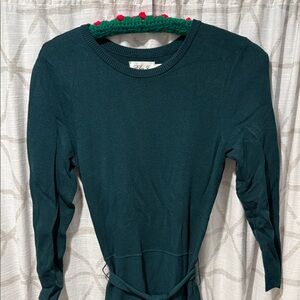 Eliza J Small Dark Teal Long Sleeve Knit Dress with Waist Tie